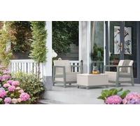 Conjunto Keter Scandi: dos sillones + mesa con almacenamiento, color beige y gris