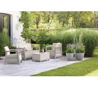Conjunto Keter Scandi: sofá de dos plazas + 2 sillones + mesa con almacenamiento, color beige y gris