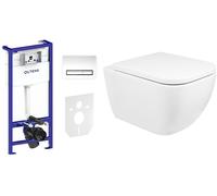 Conjunto marco empotrado con pulsador y junta Oltens Triberg 58300100, taza de inodoro Oltens Vernal 42502000, 45104000