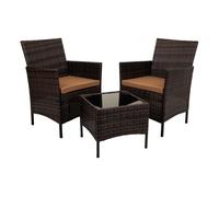 Conjunto mesa, 2 sillones marrón de ratán sintético de mesa 45x45x39 cm