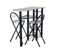 Miroytengo Mesa Alta de Cocina Office Negro/Roble, Roble/Blanco y Blanco/Plata Clara con 2 Taburetes Plegables 40x88x120 cm