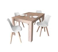 Miroytengo Conjunto Mesa Extensible con 4 Sillas en Color Roble Canadian y Blanco White - canadian oak