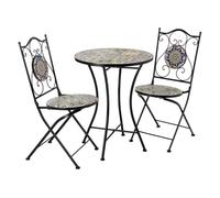 Conjunto mesa y 2 sillas de mosaico y forja multicolor, mesa:d60x75h-s