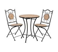 Conjunto mesa y 2 sillas de mosaico y forja negro, mesa:d60x75h-silla(2):d38x46-90h