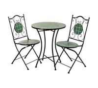 Conjunto mesa y 2 sillas de mosaico y forja verde, mesa:d60x75h-silla(