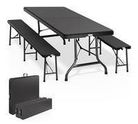 Conjunto mesa y bancos Malmö plástico negro 180cm plegables