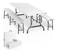 Conjunto mesa y bancos plástico blanco 180cm plegables