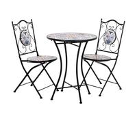 Conjunto mesa y dos sillas de mosaico y forja