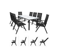 Conjunto mesa y sillas Berna 1+8 aluminio negro plegables