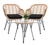 Conjunto mesa y sillas jardín 1+2 mimbre interior exterior