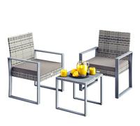 Conjunto mesa y sillas jardín 3 piezas ratán sintético gris