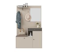 Conjunto moderno de armario con espejo y cojín para sentarse – Elegante armario para recibidor fabricado en MDF con cierre suave, cajones y estantes, en color beige y gris