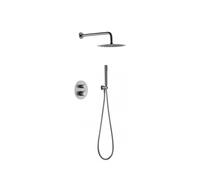 Conjunto moderno de ducha termostática empotrado en color níquel cepillado Line de Imex - Gris / Latón / Imex