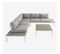 Conjunto modular Nara para jardín sofá de rincón con almohadas y mesa blanco exterior terraza jardín salón descanso - orion91oficial® Sofa