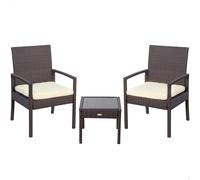 Conjunto Muebles de Jardín 2 Sillones y Mesa con Cojines, 54,5x59x79 Cm, Marrón Oscuro