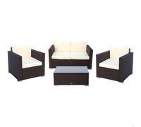 Conjunto Muebles Jardín Aktive Ratán Sintético y Cojines Acolchados, 128x72x72 Cm, Marrón Oscuro