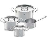 Conjunto original Fissler Profi Collection® de 4 piezas, que incluye ollas y una cacerola con asa. Número de artículo: 084-128-04-000/0. Código EAN: 4009209382876