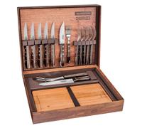 Conjunto para barbacoa JUMBO de Tramontina, 15 piezas, que incluye: cubiertos para carne, tabla de cortar, juego de cuchillos para cortar, cuchillos, tenedores, acero inoxidable/madera, modelo 29899-3