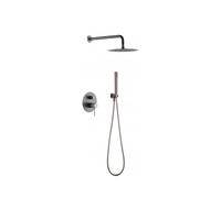 Conjunto para ducha de diseño empotrado con un acabado gris mate y champagne Line de Imex