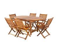 Conjunto para jardín de madera teca, Mesa ovalada extensible 160 a 210 cm y 6 sillones plegables, Madera teca grado A, Tratamiento al agua aplicado, Juego de comedor de teka, Set sillas y mesa de teka