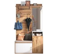 Conjunto para recibidor con espejo, banco, 2 compartimentos para zapatos, ganchos y barra para abrigos, 105x40x190,5 cm, Blanco+Color natural Aosom España