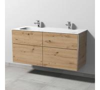 Conjunto Sanipa de tres piezas que incluye un lavabo doble de cerámica Finion de 120 cm y 4 cajones con tirador integrado