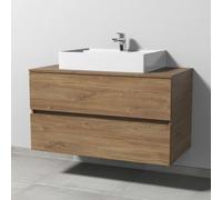 Conjunto Sanipa Solo One angular de cerámica, de 100 cm, que incluye un lavabo de cerámica y un mueble bajo lavabo con 2 cajones