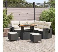 conjunto sofá jardín modular, poliratán, negro y crema, 9 piezas, 66.2kg | Diseño modular, 6 plazas, fundas extraíbles y lavables, montaje necesario