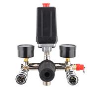 Conjunto Soporte Compresor Aire con Regulador Presión 5-8KG y Manómetros Duales Cromado, Interruptor Control Válvula Accesorios para Compresor Múltiple Presión Regulador