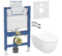 Conjunto taza de inodoro con asiento de cierre suave Geberit Acanto 502.774.00.1, marco empotrado Geberit Duofix 111.003.00.2, 111.815.00.1, 156.050.00.1