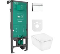 Conjunto taza de inodoro con asiento de cierre suave Hansgrohe EluPura Q 60293450, botón de descarga Hansgrohe Element E 66003700, 01022180