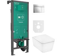 Conjunto taza de inodoro con asiento de cierre suave Hansgrohe EluPura Q 60293450, botón de descarga Hansgrohe Element E 66003000, 01022180