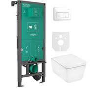 Conjunto taza de inodoro con asiento de cierre suave Hansgrohe EluPura Q 60293450, marco empotrado Hansgrohe iFrame universal 01022180, 66001450