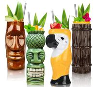 Conjunto Tiki-Mokken de 4 vasos de cerámica, estilo tropical, ideales para cócteles, perfectos para fiestas hawaianas
