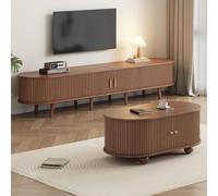 Conjuntos de muebles para sala de estar STILVORA, que incluyen mueble para televisión y mesa de centro. Mueble de sala de estar con puertas correderas, combinación ovalada de MDF, color marrón