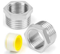 CONJURAIDE 2 reductores de 1 pulgada a 1/2 pulgadas, acero inoxidable, reductor de 1 pulgada a 1/2 pulgadas con cinta de sellado de rosca, adaptador de rosca para tubería de agua AG Ø32 mm x IG Ø19 mm