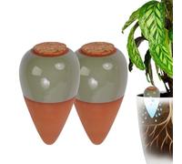 Conos de arcilla para riego Relaxdays, juego de 2, 350 ml, terracota/salvia