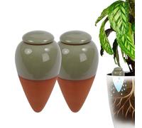 Conos de arcilla para riego Relaxdays, juego de 2, 350 ml, terracota/salvia