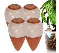 Conos de arcilla para riego Relaxdays, juego de 4, 350 ml, terracota/beige | Regador con tapa, plantas de interior y macetas de balcón