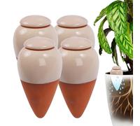 Conos de arcilla para riego Relaxdays, juego de 4, 350 ml, terracota/beige | Regador con tapa, plantas de interior y macetas de balcón