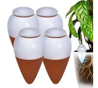 Conos de arcilla para riego Relaxdays, juego de 4, 350 ml, terracota/blanco