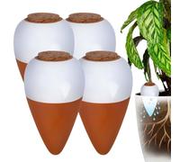 Conos de arcilla para riego Relaxdays, juego de 4, 350 ml, terracota/blanco