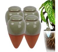 Conos de arcilla para riego Relaxdays, juego de 4, 350 ml, terracota/salvia