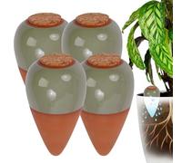 Conos de arcilla para riego Relaxdays, juego de 4, 350 ml, terracota/salvia