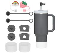 CONQUERALL Tapa de Pajita Gris Tapón Fugas Funda Silicona para Universal Taza Stanley Accesorios