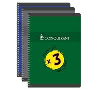 Conquérant - Lote de 3 cuadernos A4, 100 páginas, 70 g, Q5 x 5, encuadernación completa, tapa para tarjetas, colores surtidos