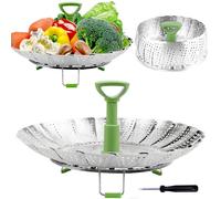 Consevisen Cesta de vapor de verduras para cocinar alimentos, cesta de vapor vegetal de acero inoxidable para olla, inserto de vapor plegable expandible con mango extensible para ollas de varios