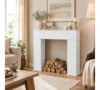 Consola de chimenea blanca con espacio de almacenamiento, armario estrecho para chimenea, decoración de madera, estante con compartimento secreto, armario falso lacado de tres puertas para salón, 107