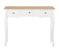 Consola de maquillaje con 3 cajones blanco y marrón | MDF y pino, 100 x 35 x 78 cm, pomos de hierro, fijación a la pared incluida