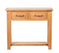 Consola de roble macizo 83 x 30 x 73 cm con 2 cajones marrón | Diseño compacto, dos cajones con asas, madera maciza, estilo rústico, fácil montaje
